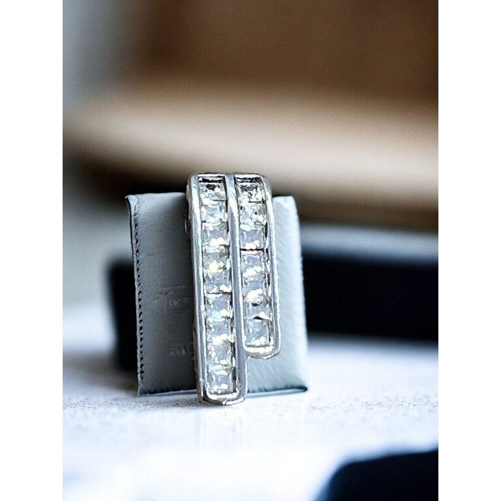 Vintage David Grau Silver Tone Pendant 2 Rows Clear Crystals Rhinestones .75"